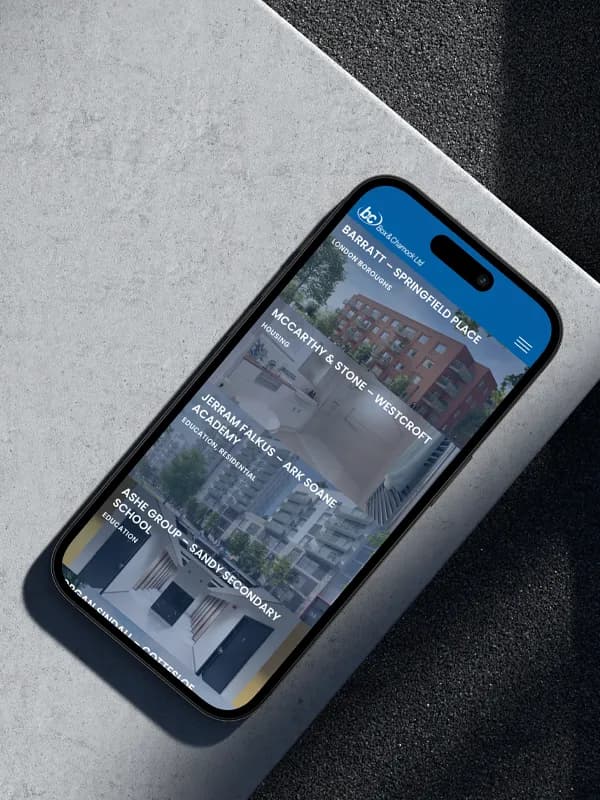 Box Charnock Construction Website on Mobile