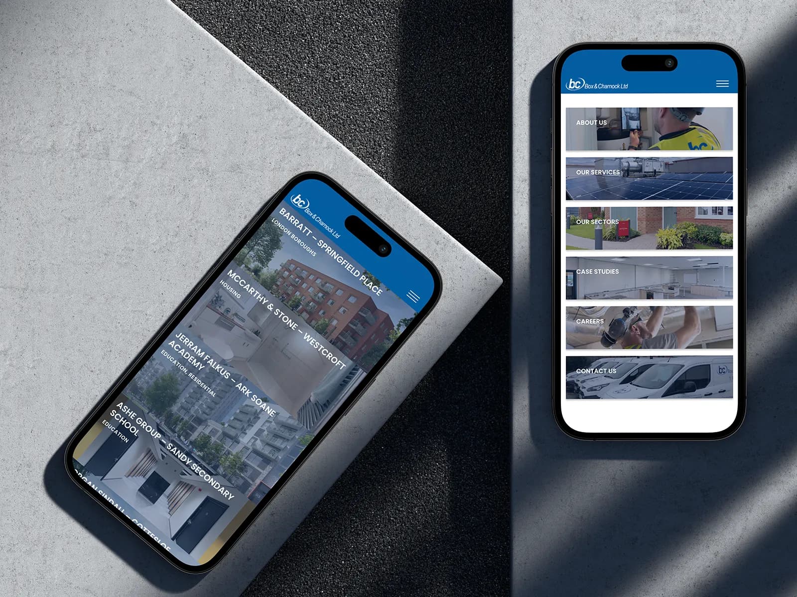 Box & Charnock Construction Website on Mobile Screen
