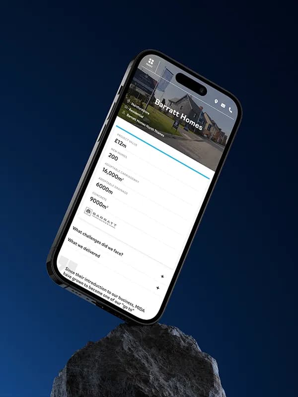 MIDA Civils Website on Mobile