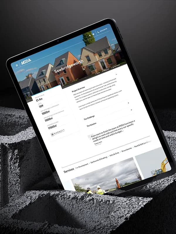 Website for MIDA Civils in Construction Mockup
