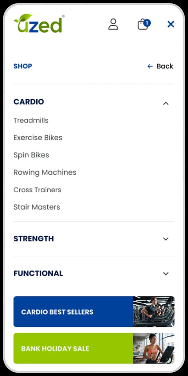 Uzed Fitness eCommerce site mockup