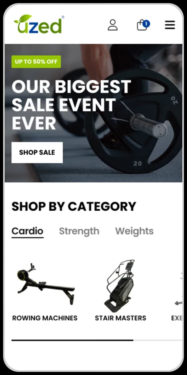 Uzed Fitness eCommerce site mockup