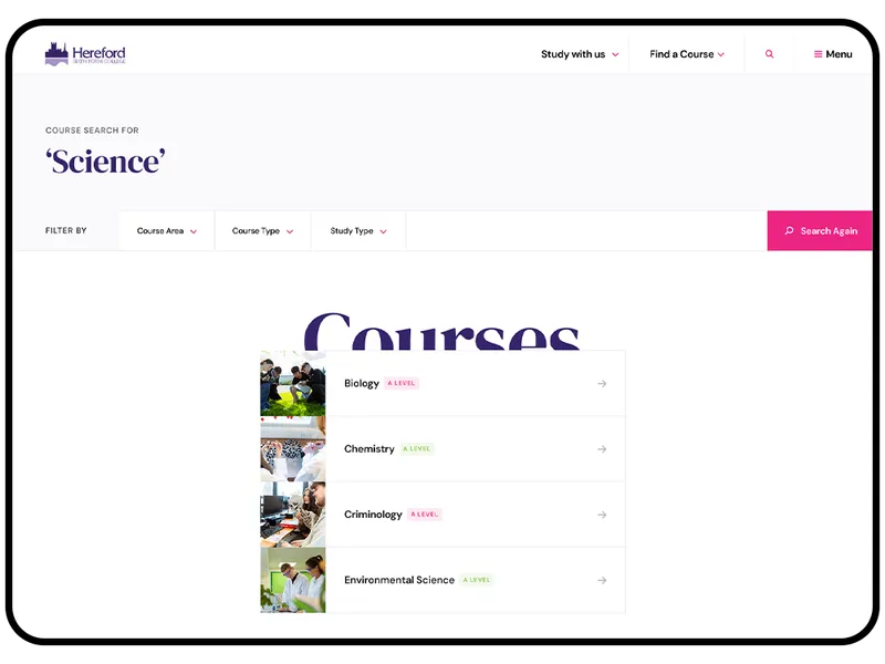 Hereford Website on an mobile device