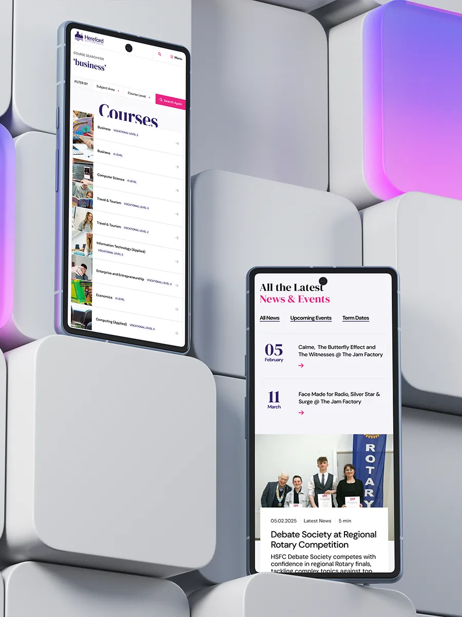 Hereford Website on an mobile device
