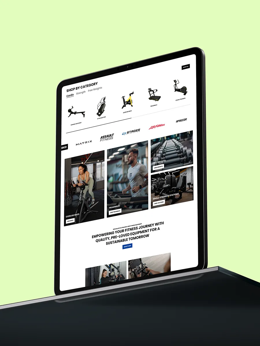 Uzed Fitness eCommerce site mockup